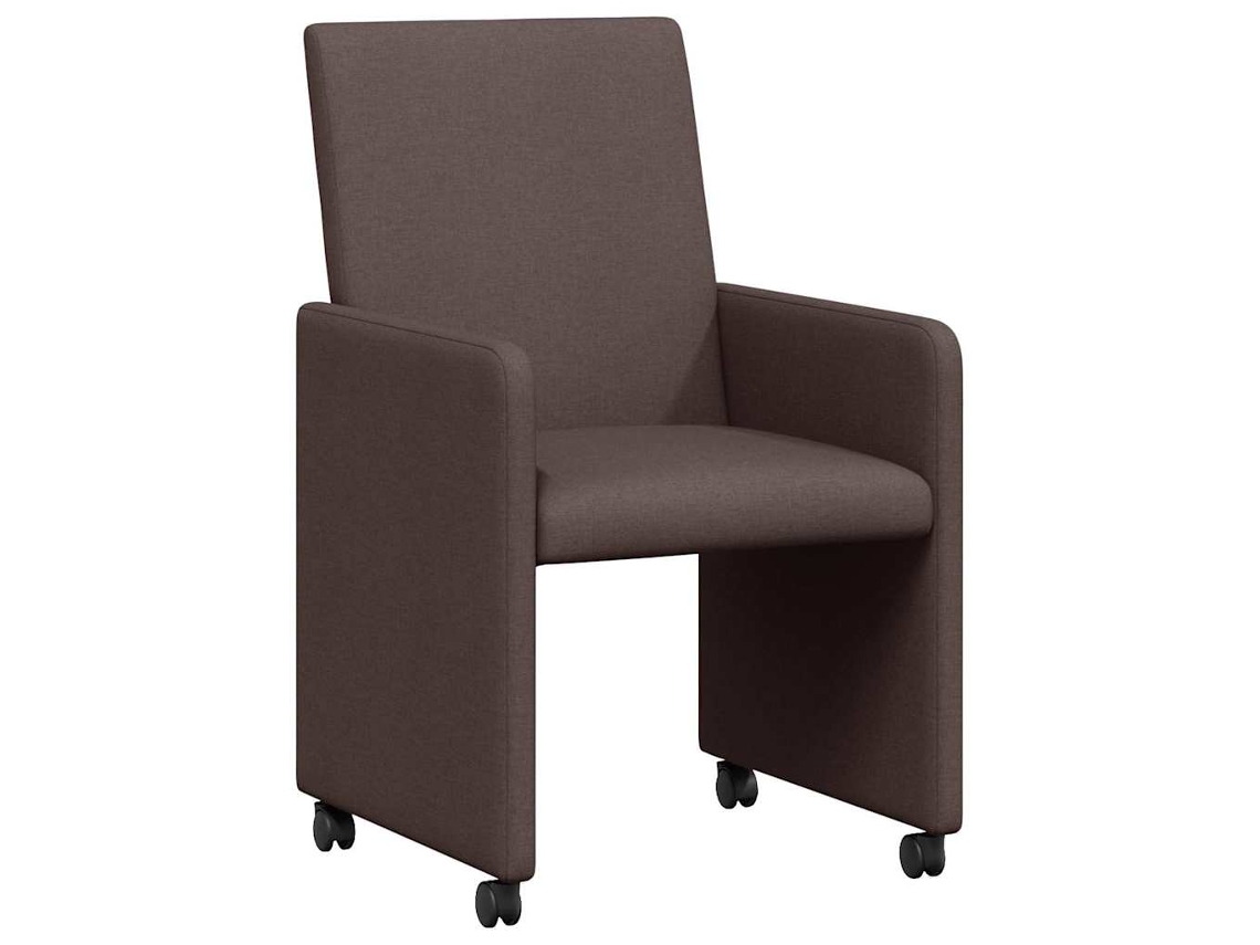 Juego de 2 sillas de comedor con ruedas, tela marrón oscuro, EXCLUSIVA MAISON