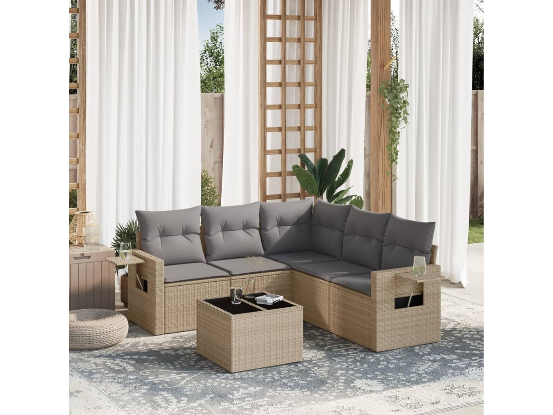 Conjunto de 6 sofás de jardín con cojines de mimbre beige Dkd Home Decor
