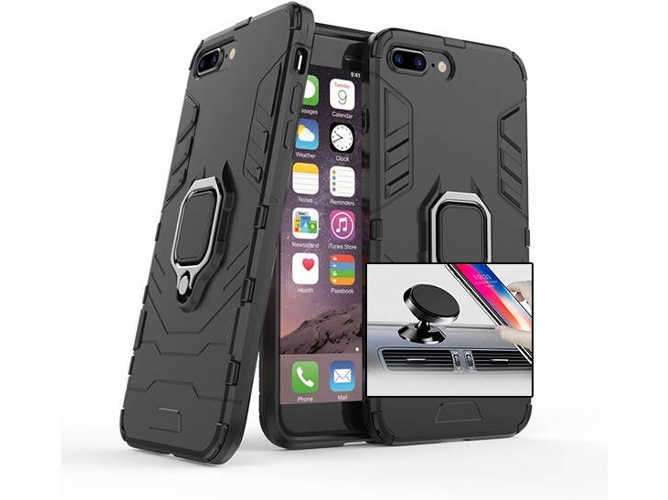 Kit Funda y Soporte Magnetico Auto iPhone 7 Plus, 8 Plus Military Defender Negro