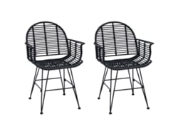 Juego de 2 sillas de comedor Vidaxl de ratán y hierro, color negro, 57 x 55 x 85 cm