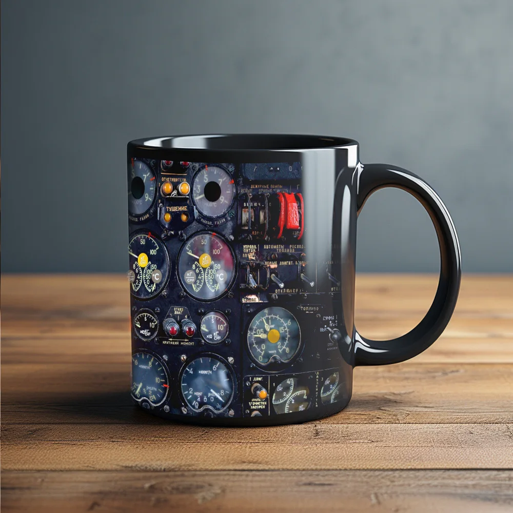 (estilo 5 330ml) Taza De Café De Cerámica Con Diseño De Tablero De Avión Negro, Taza De Té Con Leche 3d, Taza De Desayuno Creativa