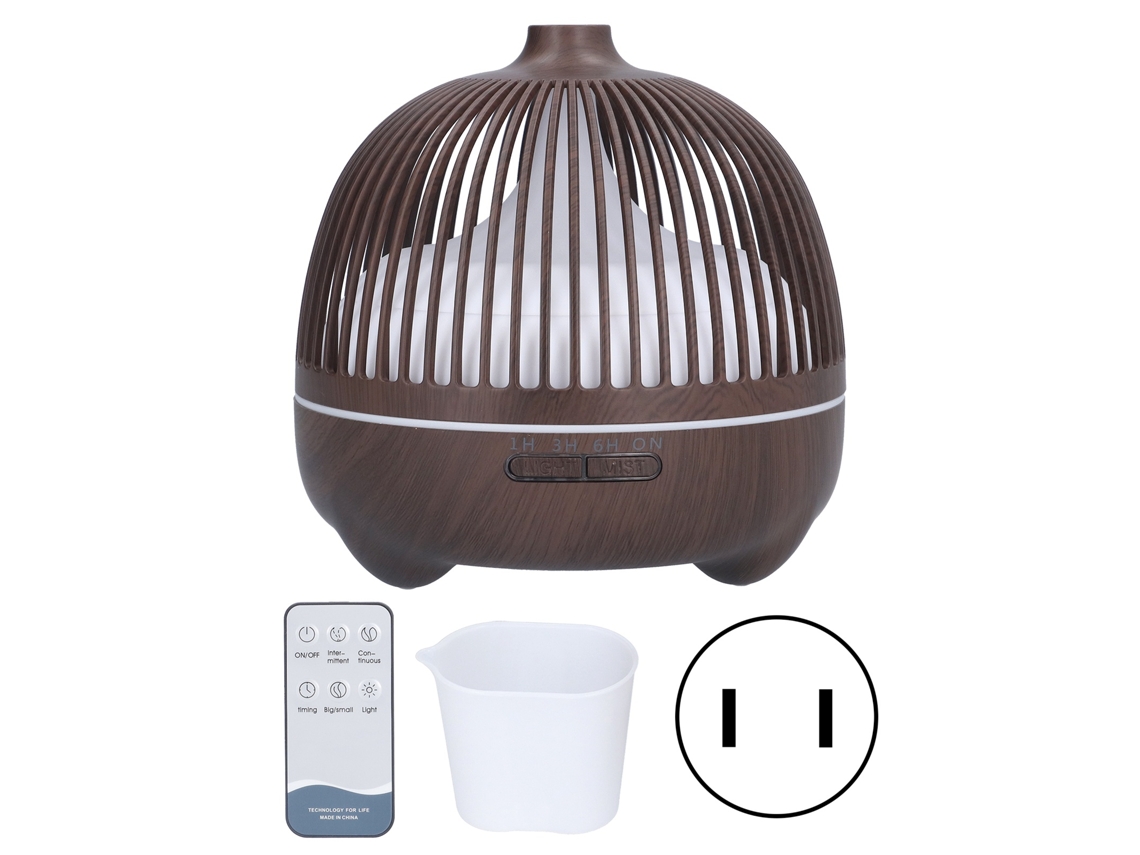 Umidificador Ultrassônico Com Controle Remoto Difusor De Aroma 500ml Luz Rgb Grão De Madeira Escuro Us Plug