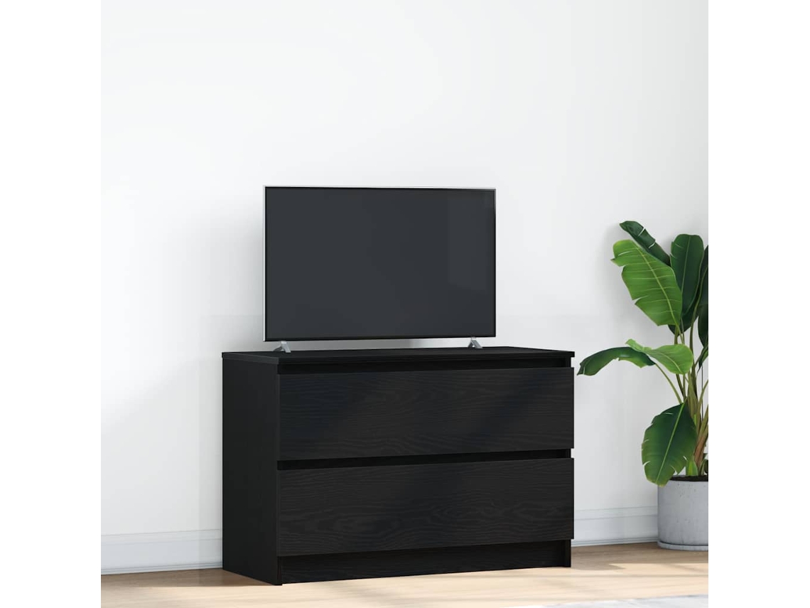 Mueble De Tv De Madera De Ingeniería Negro 80x35x54 Cm