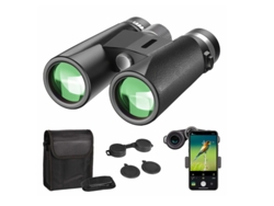 Binoculares 12x42 HD Bak4 Prism FMC IP68 Visión nocturna Observación de aves Camping Caza Concierto Teatro Adaptador para smartphone Negro Bestvite