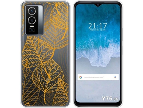 Carcasa para Vivo Y76 5G TUMUNDOSMARTPHONE Dibujos Transparente Hojas Multicolor