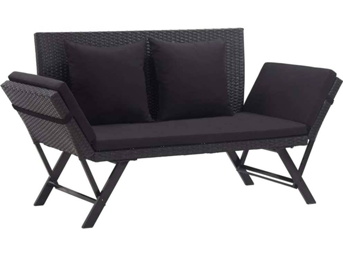 Banco de jardín VIDAXL Negro Poli Ratán (176 cm)