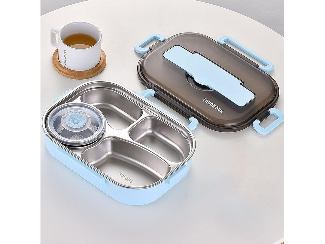 Fiambrera Rebe-bento para niños y adultos con aislamiento térmico, 4 compartimentos de acero inoxidable, 1000/1300 ml.