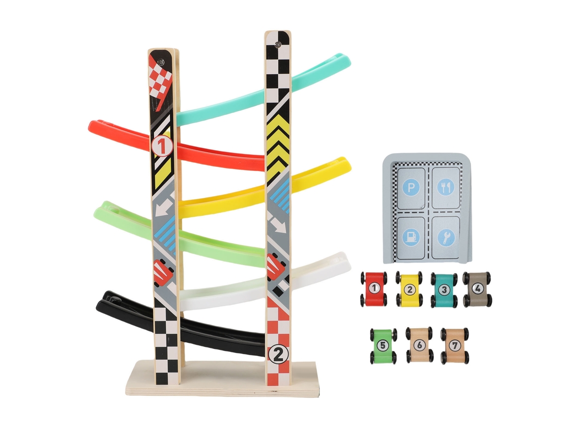 Mali brinquedo de Rampa para Carros de Madeira 6 Faixas com 7 Carros Educational para Bebês