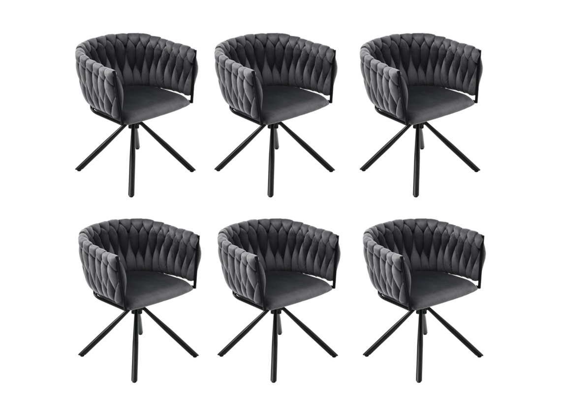 Juego de 6 sillas giratorias de terciopelo con reposabrazos y patas de metal gris Mobrio