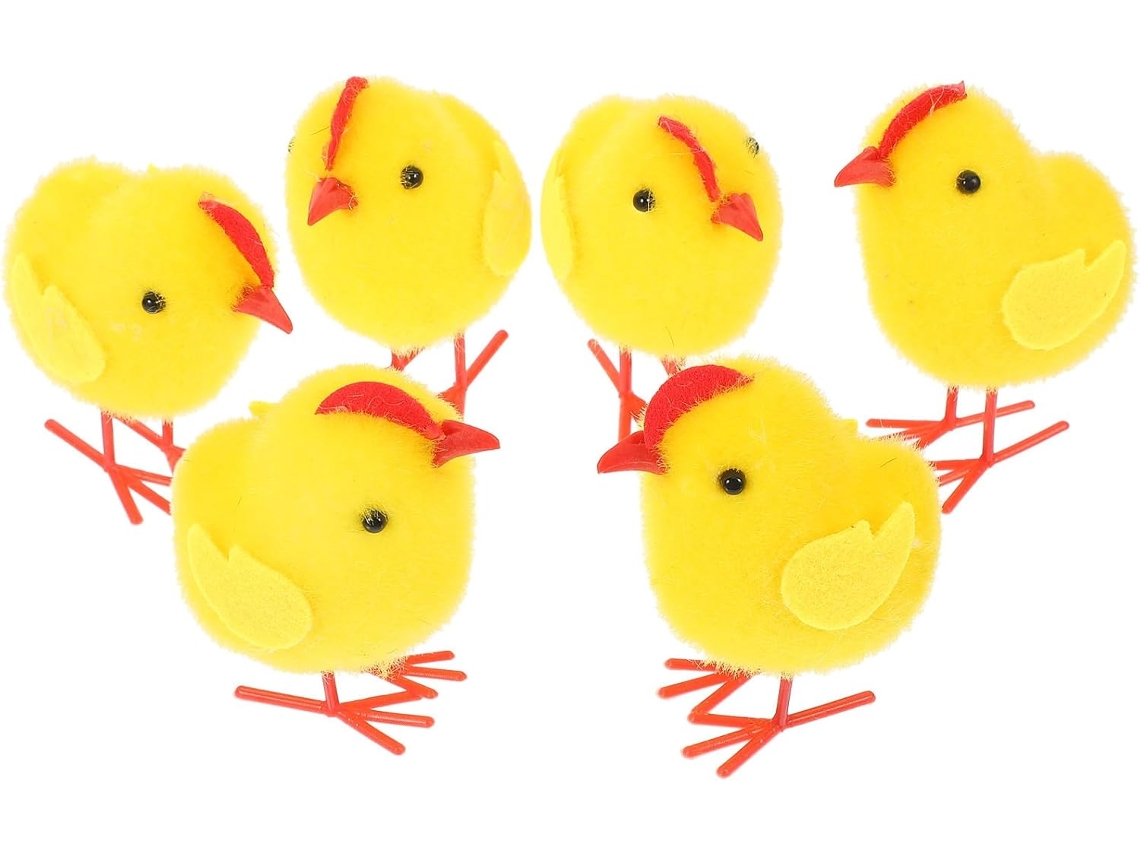 Juego 6 Pollitos Pascua Peluche Miniatura Adornos Amarillos 7x6x4 Figuras Suaves Fiestas Decoración Hogar