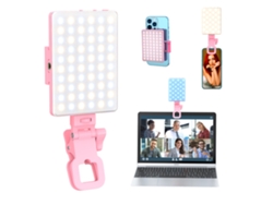 Luz para selfies Chrui de 60 LED con clip frontal y trasero, recargable, con 3 modos de iluminación (rosa)