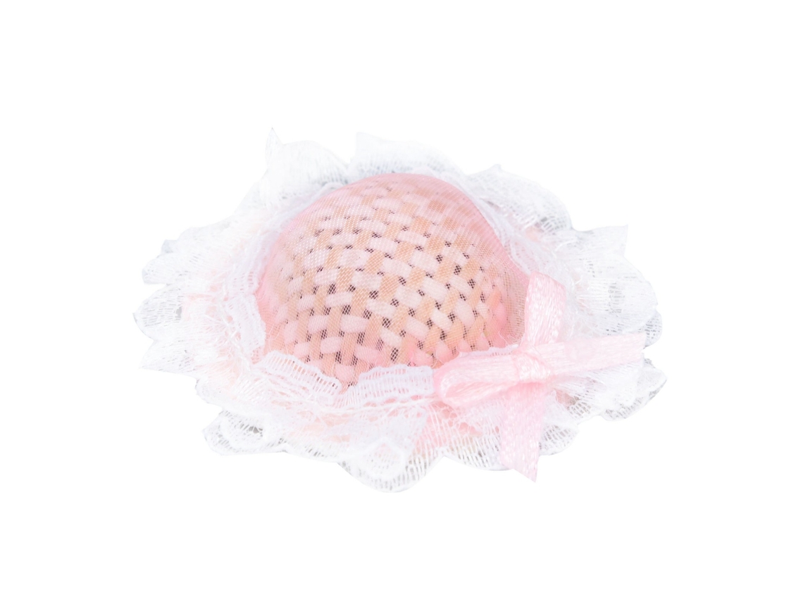 Sombrero Ats en miniatura, escala 1/12, precioso sombrero de paja rosa con lazo para accesorios de casa de muñecas.