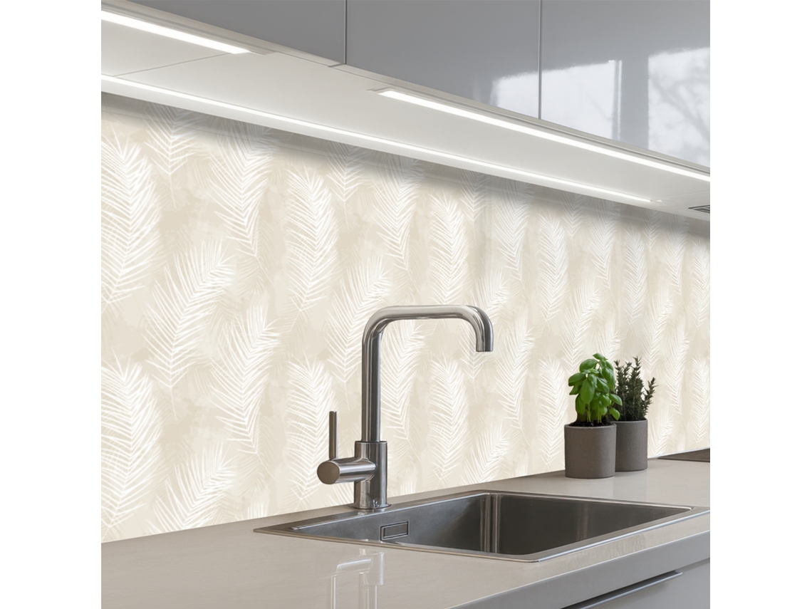 Salpicaderos De Cocina Hojas - Beige - Blanco - Botánico - Naturaleza 300x80 Cm