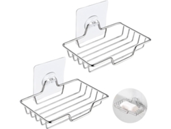 2 jaboneras - No requiere perforación - Soporte de acero inoxidable - Montaje en pared para ducha - Soporte para esponja - Baño/Cocina