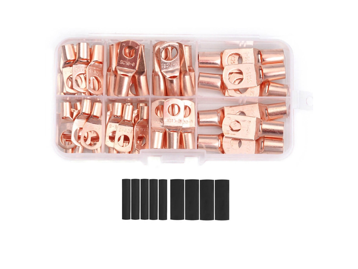 Kit De 60 Terminales De Anillo De Cobre Y 80 Tubos Resistentes Al Calor Para Cables De Batería Y Cableado Eléctrico.