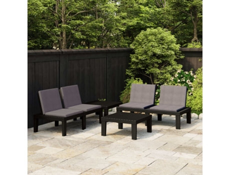 Conjunto 4 de muebles de jardín VIDAXL con cojines plástico gris