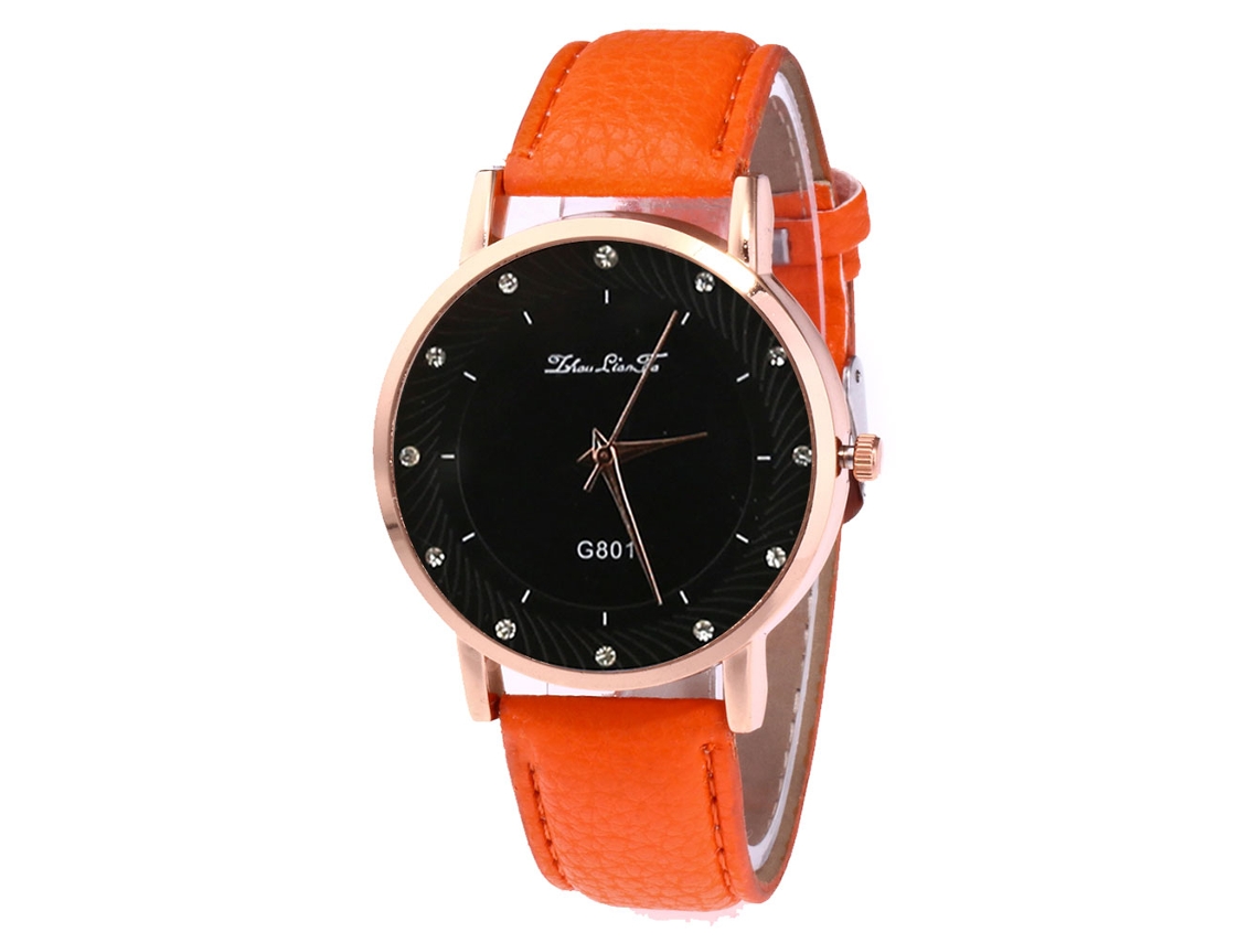 Reloj De Pulsera Unisex De Cuarzo Con Correa De Piel Sintética Y Diamantes De Imitación Naranjas.
