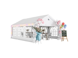 Carpa para fiestas de 4x6 m con ventanas, 4 paredes laterales desmontables, patas de acero, color blanco.