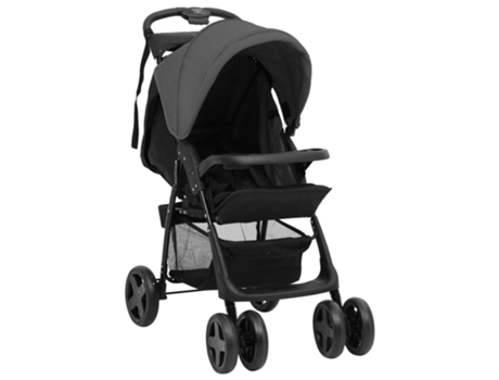 vidaXL Carrito de bebés 2 en 1 de acero gris oscuro y negro