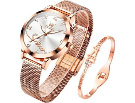 VEANXIN Reloj de Mujer de Oro Rosa con Diamantes en Forma de corazón, Movimiento de Cuarzo japonés(blanco)