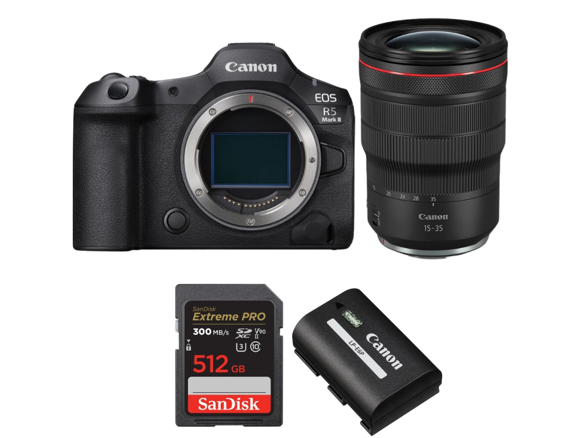 Canon Eos R5 Mark Ii + Rf 15-35mm F/2.8 L Is Usm + 1 Sandisk 512gb Uhs-ii 300mb/s + 1 Canon Lp-e6p + Ebook “20 Consejos Para Fotos Que Impactan”
