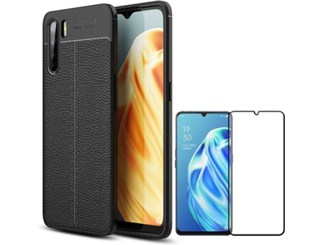 Funda y Protector de Pantalla Oppo A91 PHONESHIELD Rugged Leather / Flexguard Full Negro