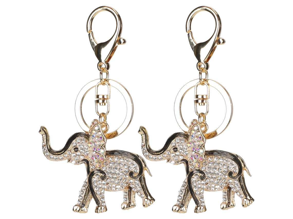 2pcs Chaveiro Pingente Elefante de Liga de Zinco para Carro Sacola Decoração Acessório Preto e Branco