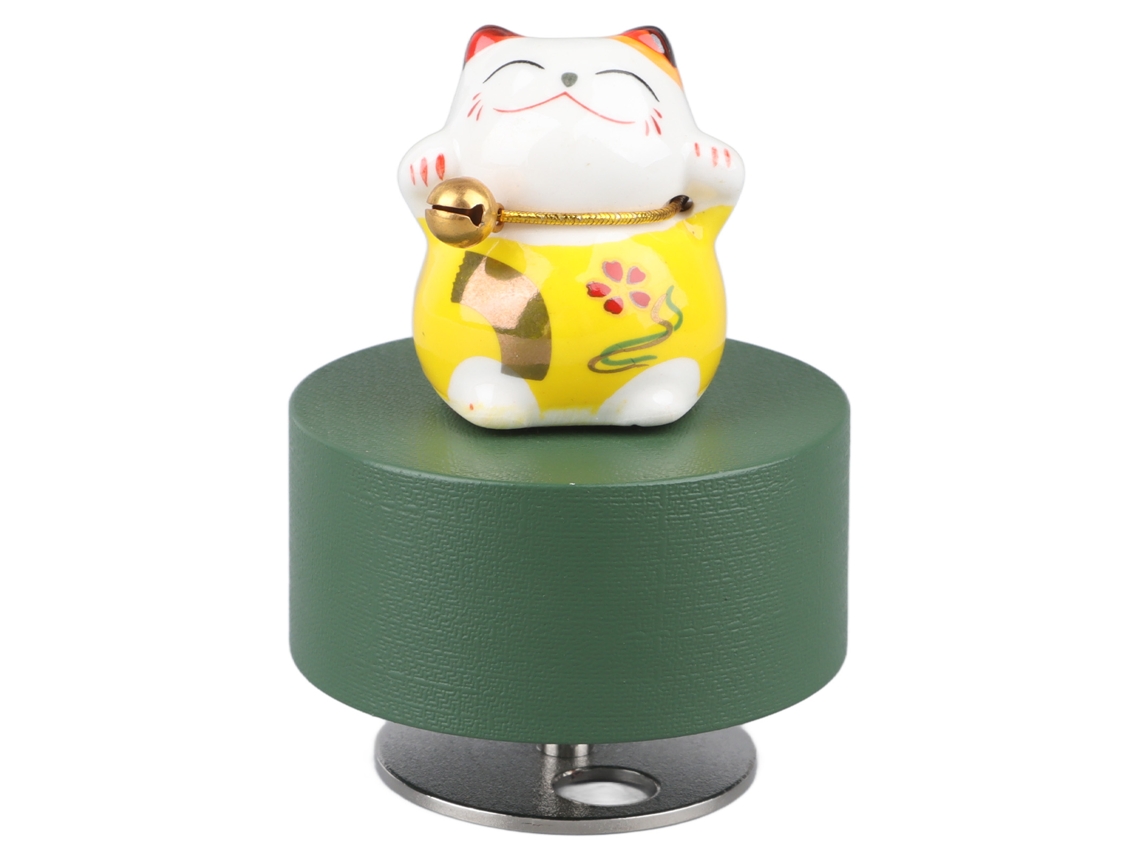 Caja musical redonda con forma de gato de la suerte y una melodía agradable.
