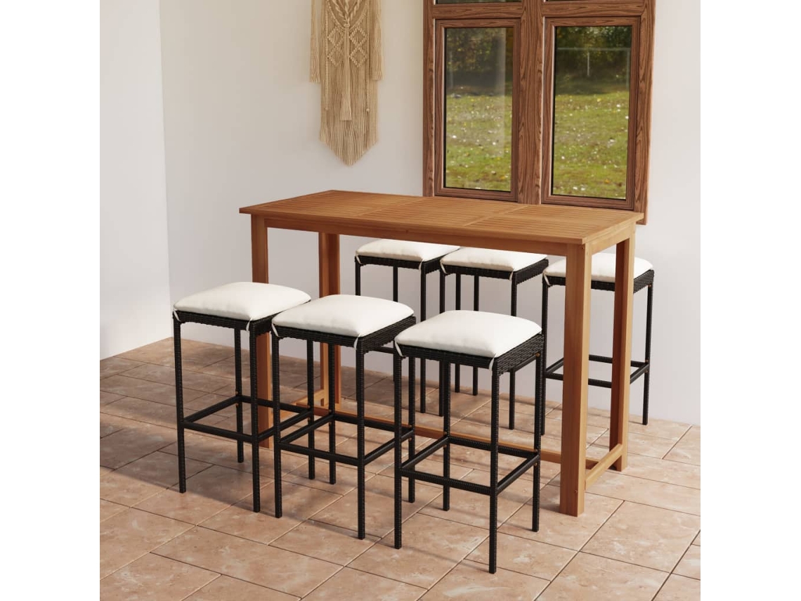 Juego de bar de jardín con cojines negros, Dkd Home Decor