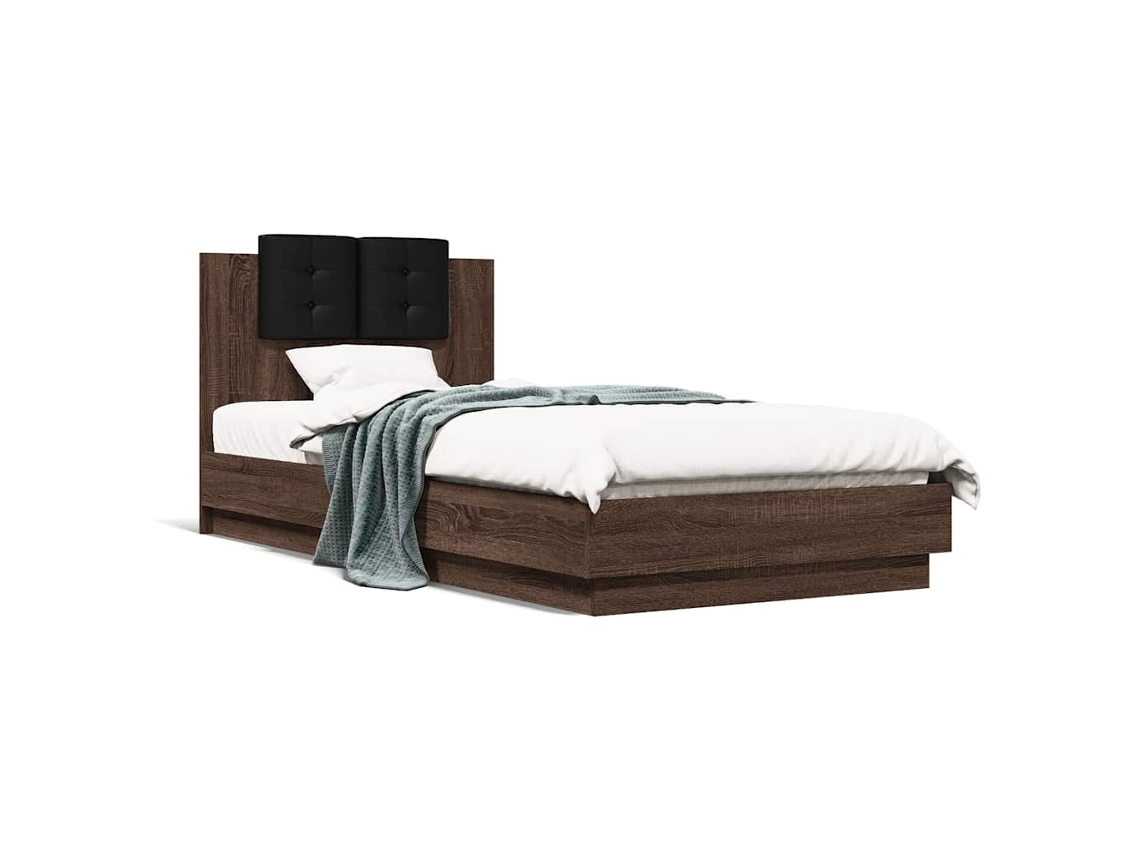 Cama Con Cabecero Madera De Ingeniería Marrón Roble 90x200 Cm