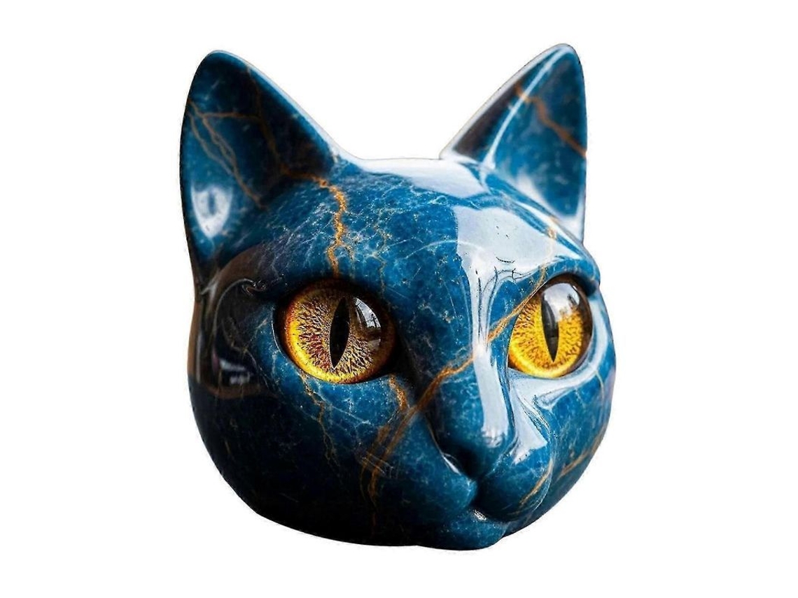Escultura De Gato De Resina Con Textura De Mármol, Ojos Color Ámbar, Regalo Para Amantes De Los Gatos, Color Azul.