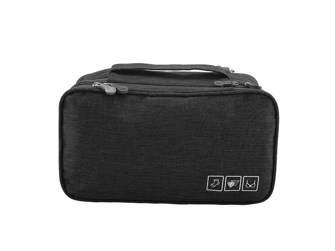 Bolsa Organizadora De Viaje Portátil E Impermeable Con Cremallera Para Sujetadores, Calcetines, Bragas Y Accesorios - Negra
