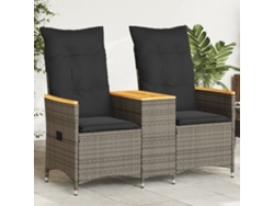 Sofá de jardín reclinable de 2 plazas con mesa DKD Home Decor, mimbre gris