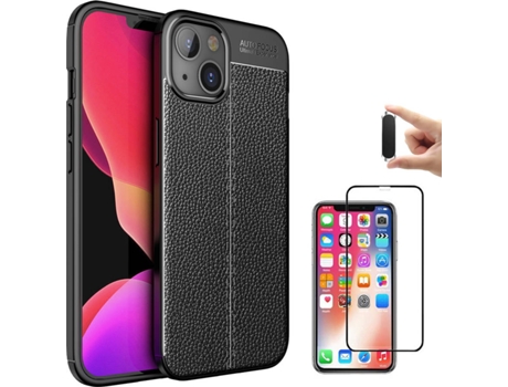 Carcasa + Protector + Soporte iPhone 13 Mini Rugged Leather Negro