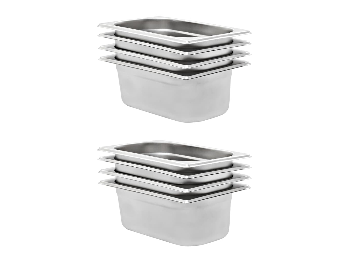 Conjunto 8 Bandejas Gastronorm VIDAXL GN 1/4 100 mm acero inoxidable