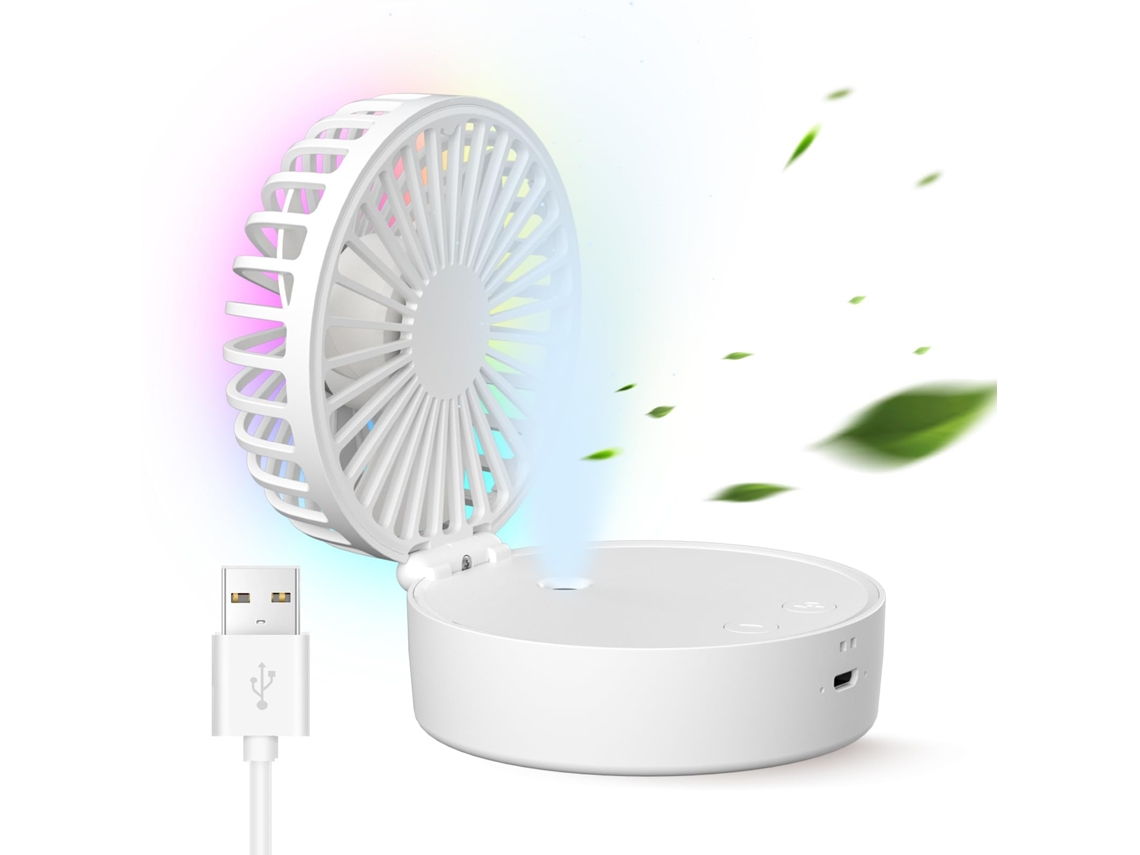 Ventilador nebulizador portátil (blanco), mini ventilador de refrigeración, recargable por USB, plegable