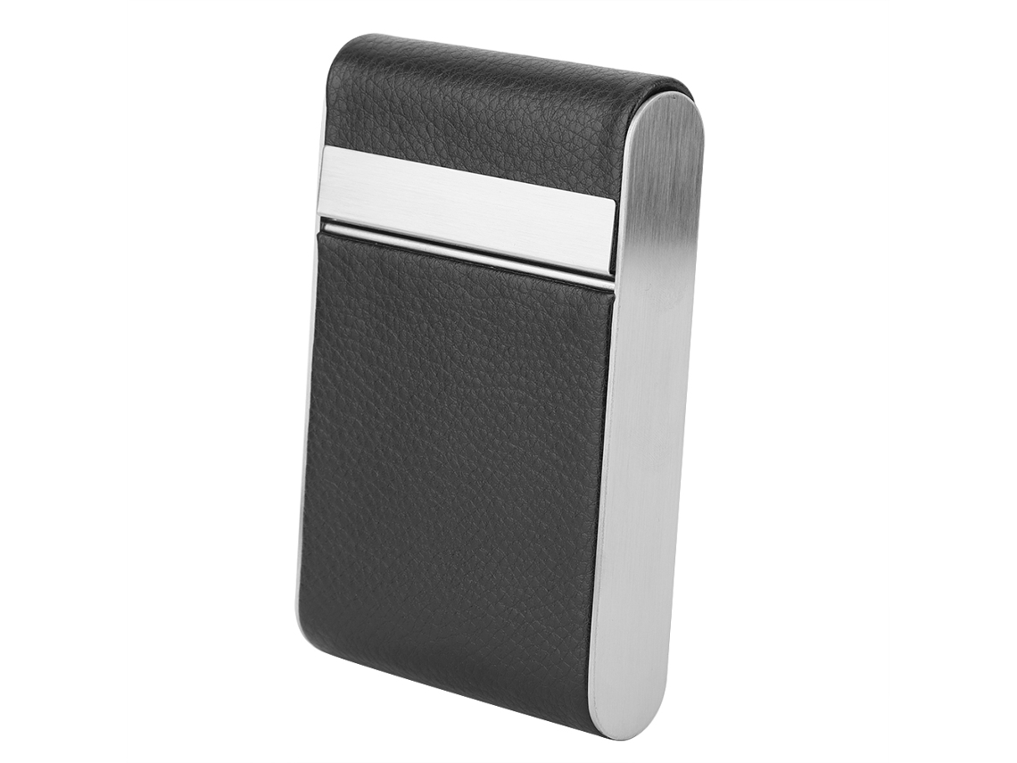 Estuche Para Cigarrillos De Acero Inoxidable Con Detalles De Piel Sintética Para Mujer, Capacidad Para 20 Cigarrillos, Color Negro.
