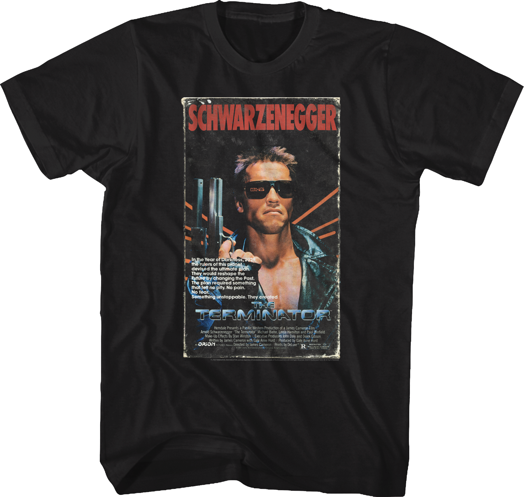Camiseta Unisexo DEEPSTONE VHS Box Cover Artwork Terminator Negro (S)