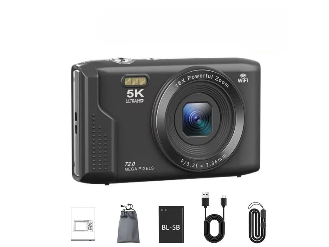 Câmara Digital De Alta Definição 5k, Função Wi Fi, Resolução De 72 Megapixéis, Zoom Ótico De 16x Preto Halinuia