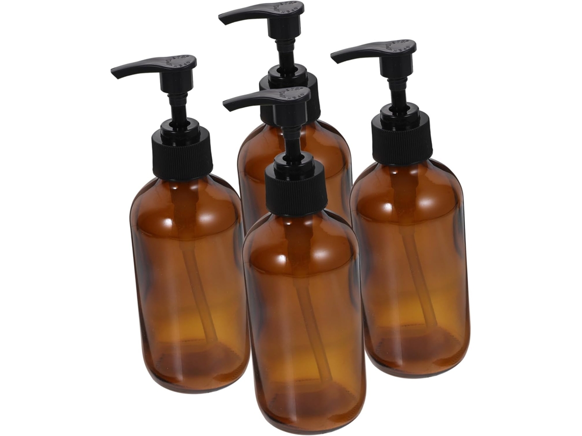 Juego De 4 Botellas De Vidrio Con Dosificador Para Champú Y Gel, Rellenables.