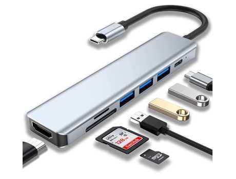 Concentrador USB C adaptador USB C 7 en 1 estación de acoplamiento USB C con 4K HDMI USB 3.0 100W PD y lector de tarjetas SD/TF plateado BISBISOUS