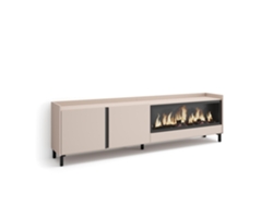 Mueble para TV, 212x35x61cm, para televisores de hasta 80'', chimenea eléctrica XXL, diseño industrial, color beige.