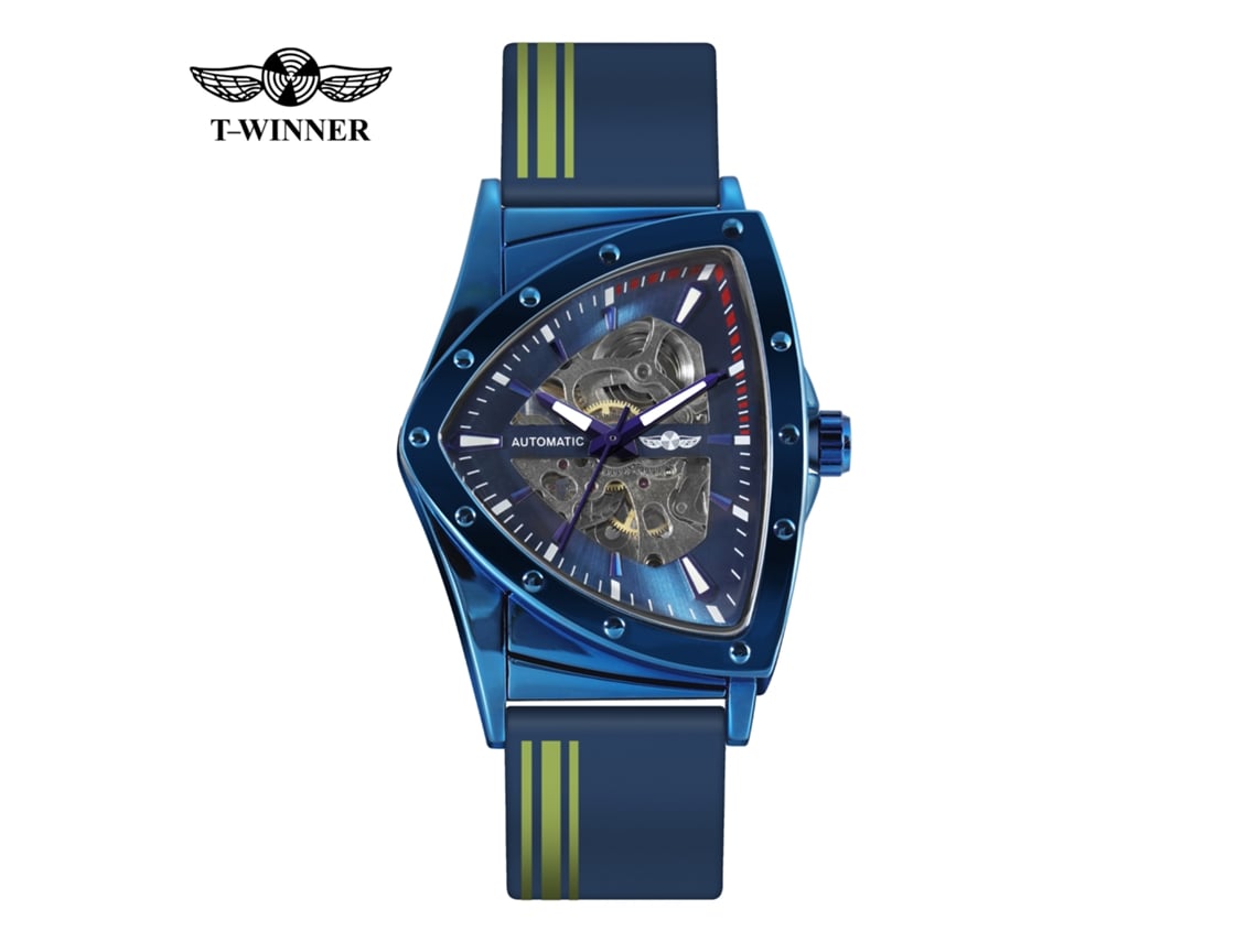 (estilo 3) Relógio Mecânico Masculino Triangular Vazado, À Prova D'água, Totalmente Automático, Com Pulseira Adesiva.