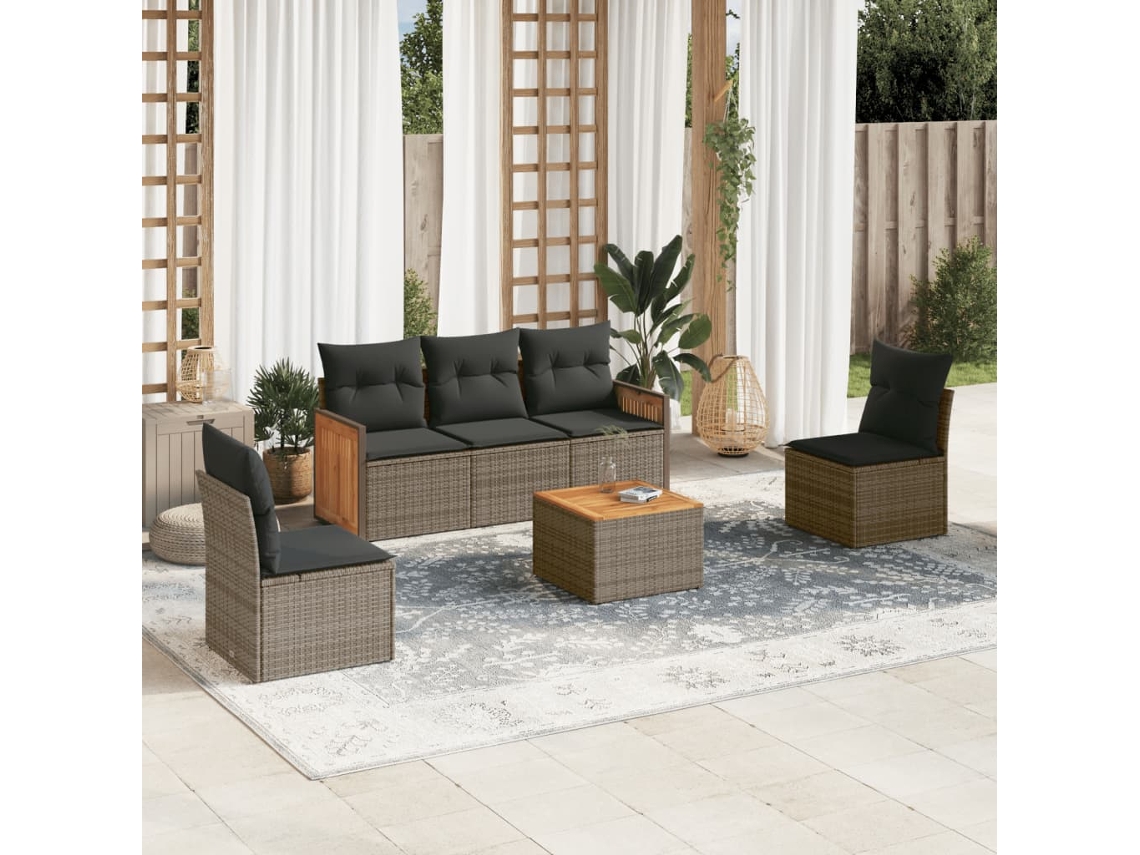 Set De Muebles De Jardín 6 Uds | Muebles Exteriores Y Cojines Ratán Sintético Gris