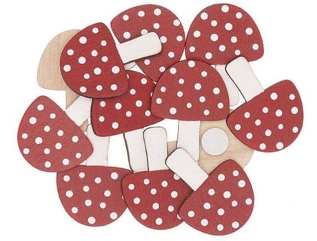 12 Pegatis de Madera RICO DESIGN de Setas Rojas y Blancas