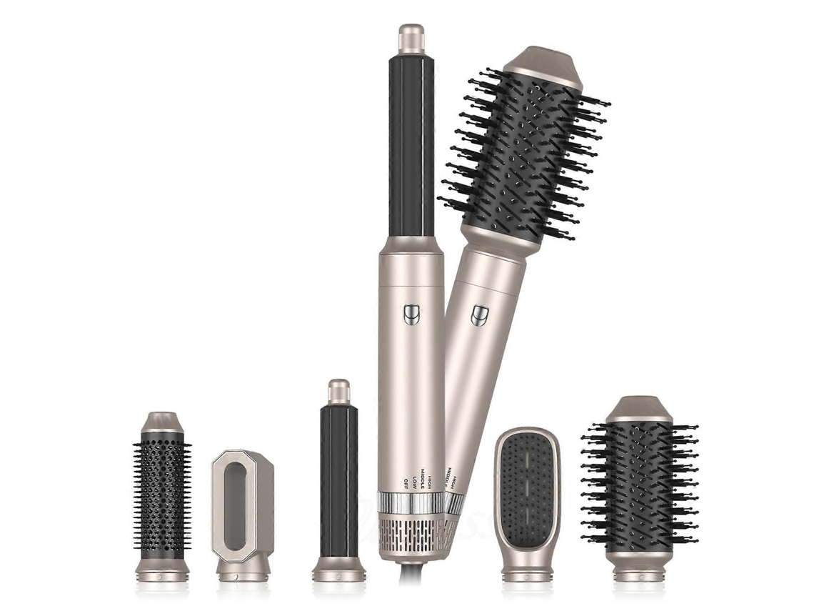 Alisador Rebe-curl 6 Em 1 - Secador Caneta Multistyle - Cabelo Curto E Longo - Peinador Dourado