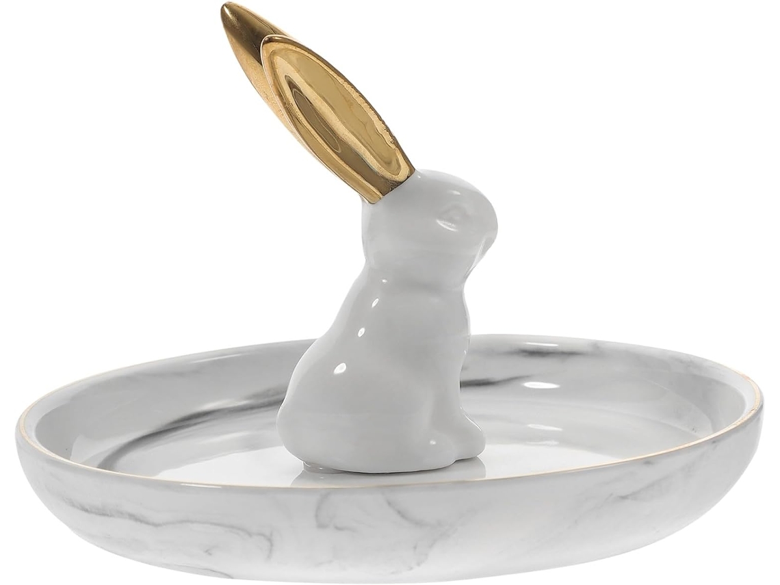 Bandeja Cerámica Forma Conejo Guardar Joyas Soporte Fácil Limpiar Ideal Joyerías Mesas Decorativas