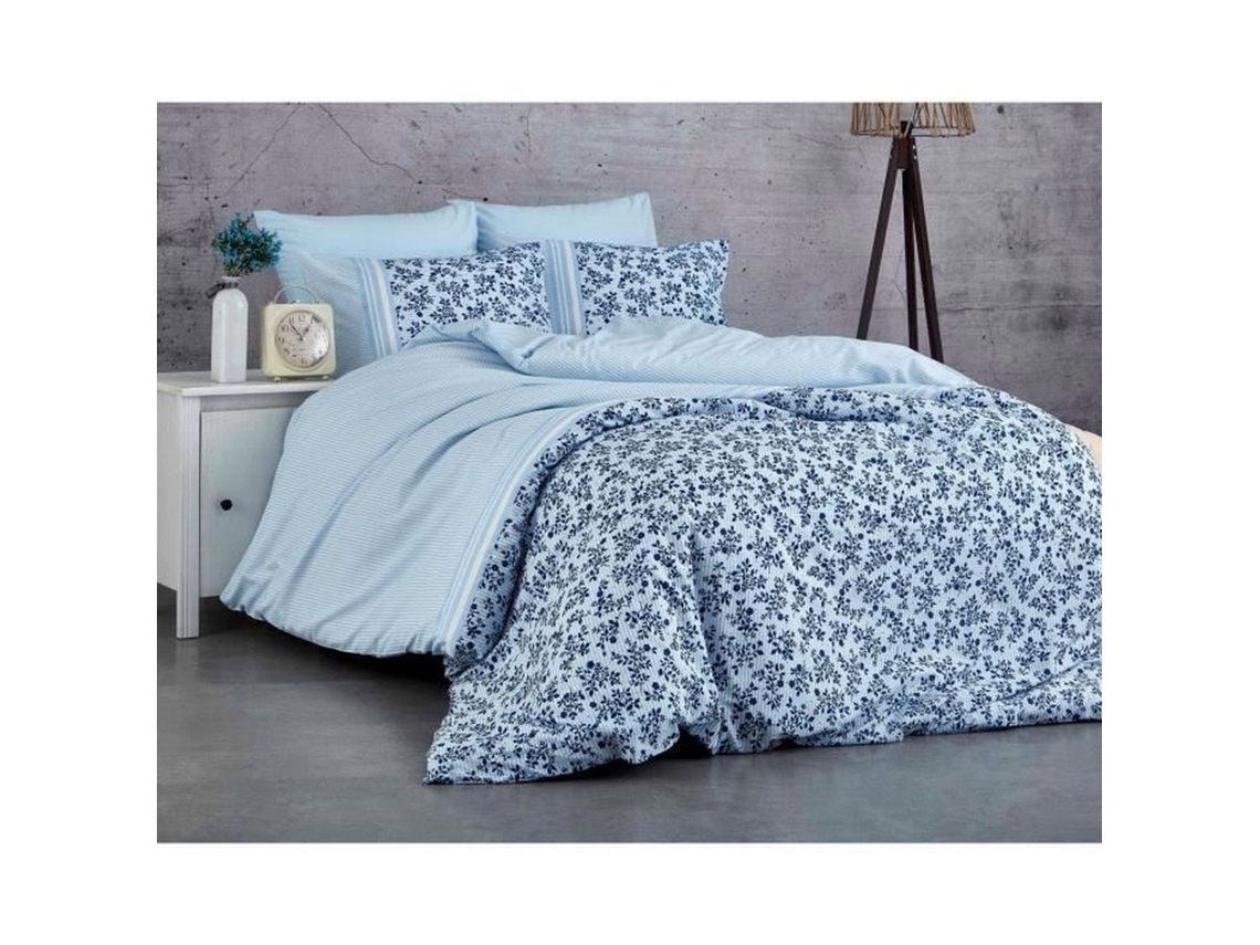 Juego De Cama - Funda Nórdica 220 X 240 + 2 Fundas De Almohada 60 X 60 De Algodón Reforzado - Azul