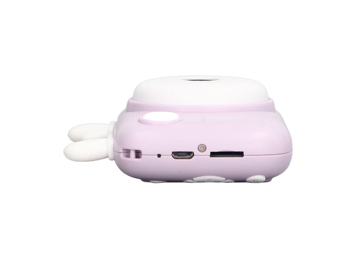Cámara infantil con temporizador, resolución 1280x720, batería de 800 mAh, color morado.