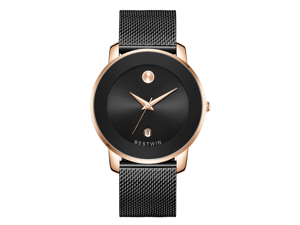 Reloj de cuarzo para hombre MDUG (correa de malla rosa y negra)
